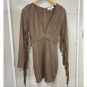 Suede Fringe Mini Dress